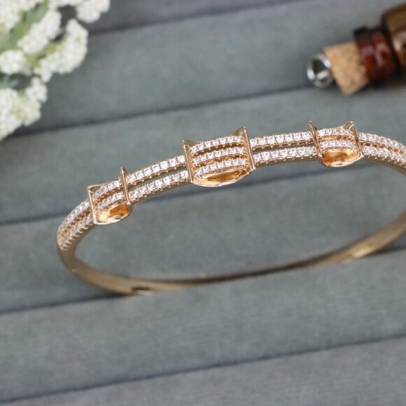 Rose Gold Plated Bangle with Double Row Cubic Zirconia Detailing, XPBL0419 - Picture 11 of 12